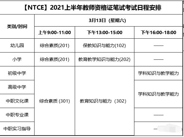 2021上半年江苏教师资格证笔试考试时间表